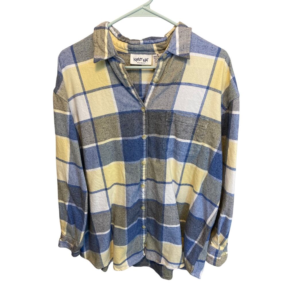 Vintage 90's Krazy Kat Women's Flannel Plaid Button Up Plus Size 16